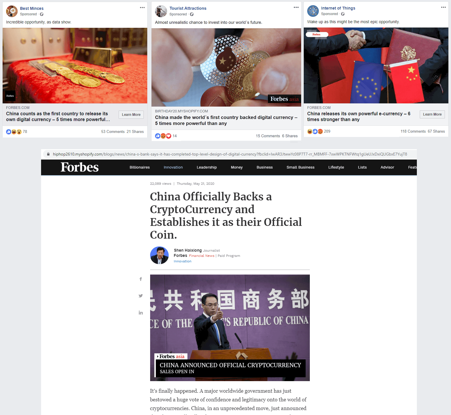 False Faceook Ad Impersonating Forbes Example. Source: Metamorphosis Foundation