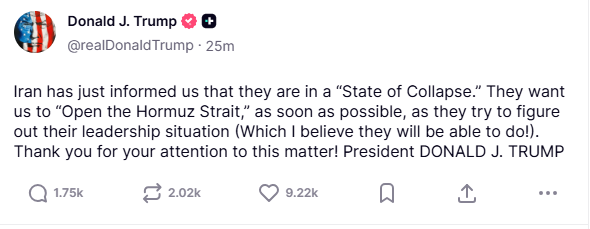 Donald Trump Statement on Truth Social April 28