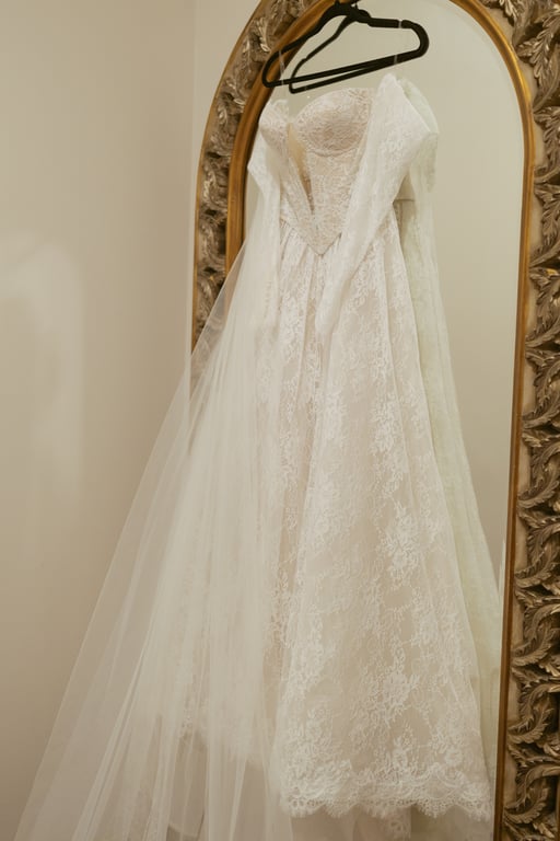Bridal gown on mirror