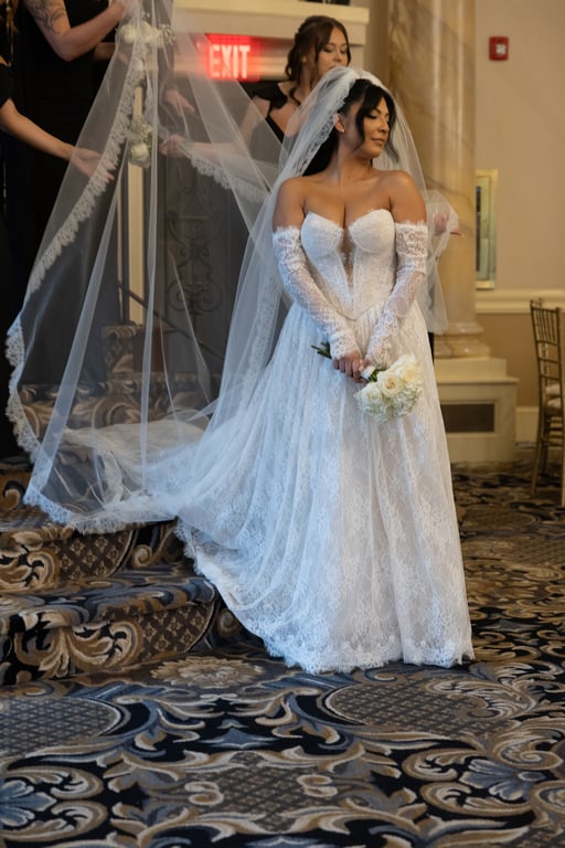 Bride descending staircase