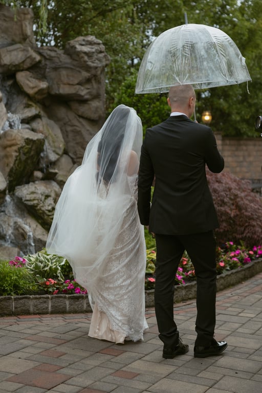 Couple walking with umbrella