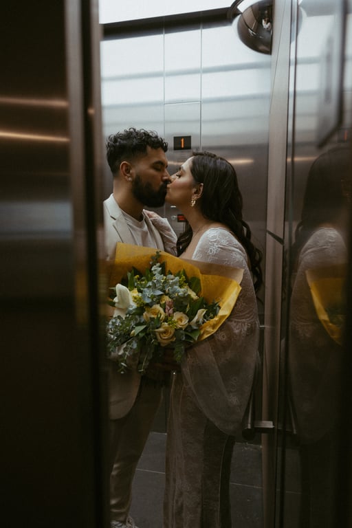 Couple in elevator