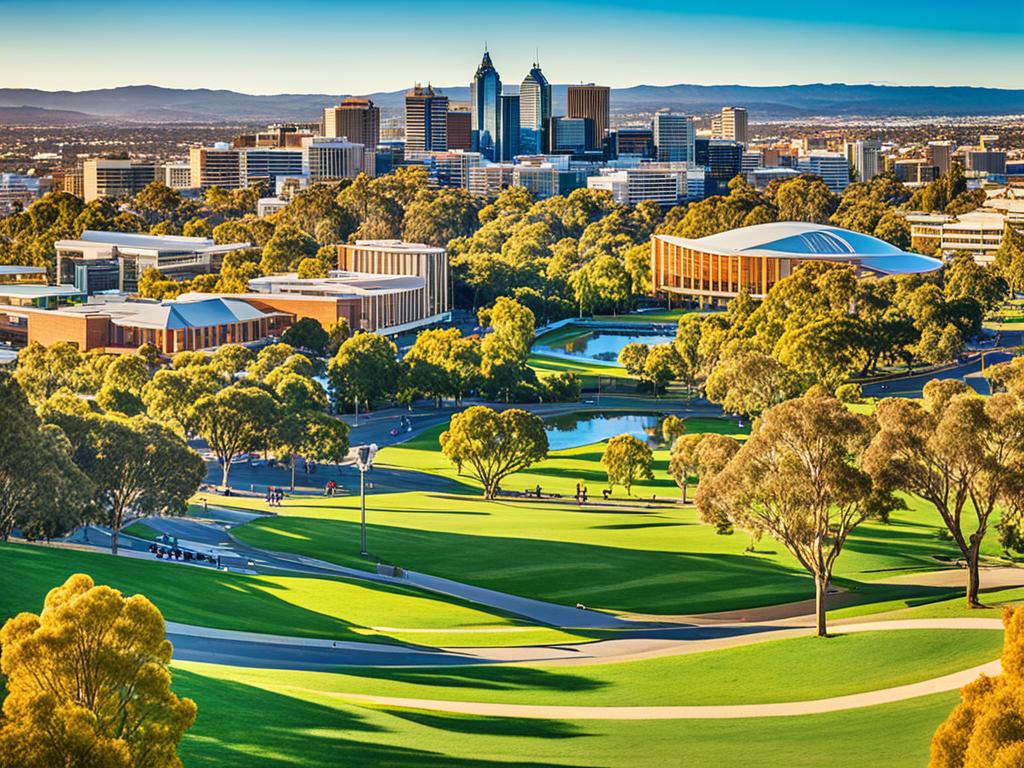 Adelaide cityscape highlighting cultural and living comforts