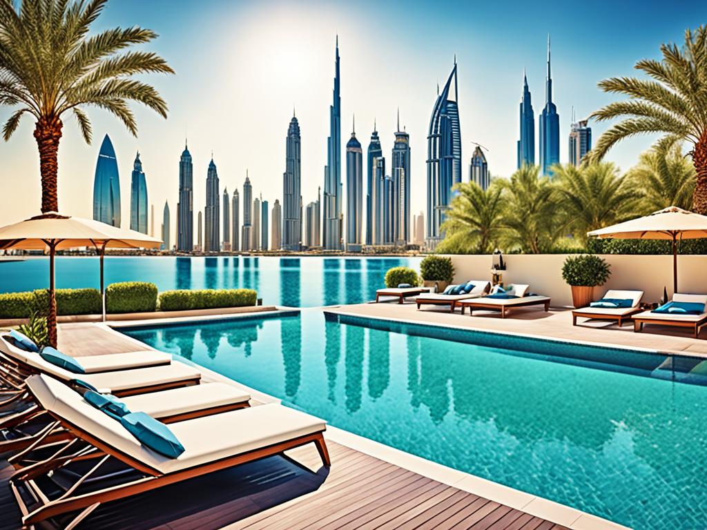 Second home backyard with a pool in Dubai