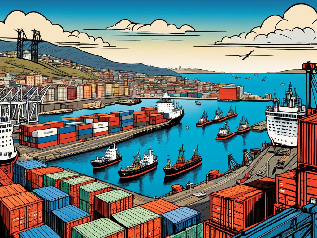 Cargo ships docked at the port of Valparaíso