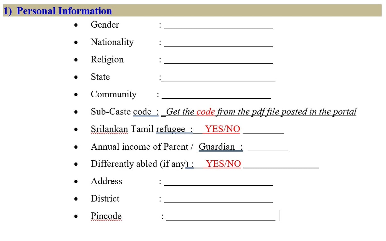 Fill Personal Information Required for TANCET Application Forms 2026