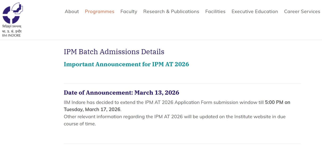 IIM Indore IPMAT 2026 Notification Extending Registration Last Date