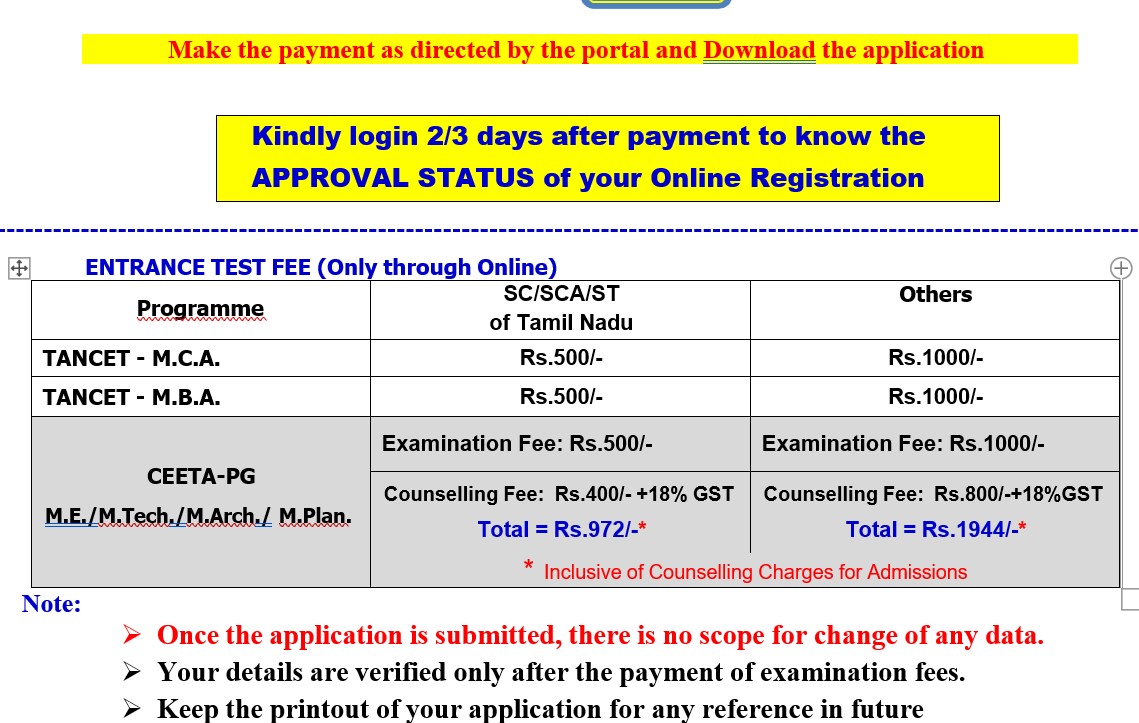Make TANCET Registration Fees 2026 Payment