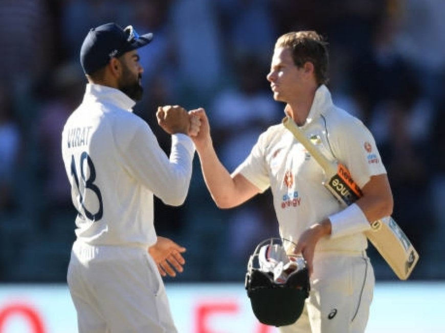 Virat Kohli of India touches hands with Steve Smith of Australia after Australia won the First Test match between Australia and India at Adelaide Oval on December 19, 2020 in Adelaide, Australia. (Photo by Philip Brown/Popperfoto/Popperfoto via Getty Images)