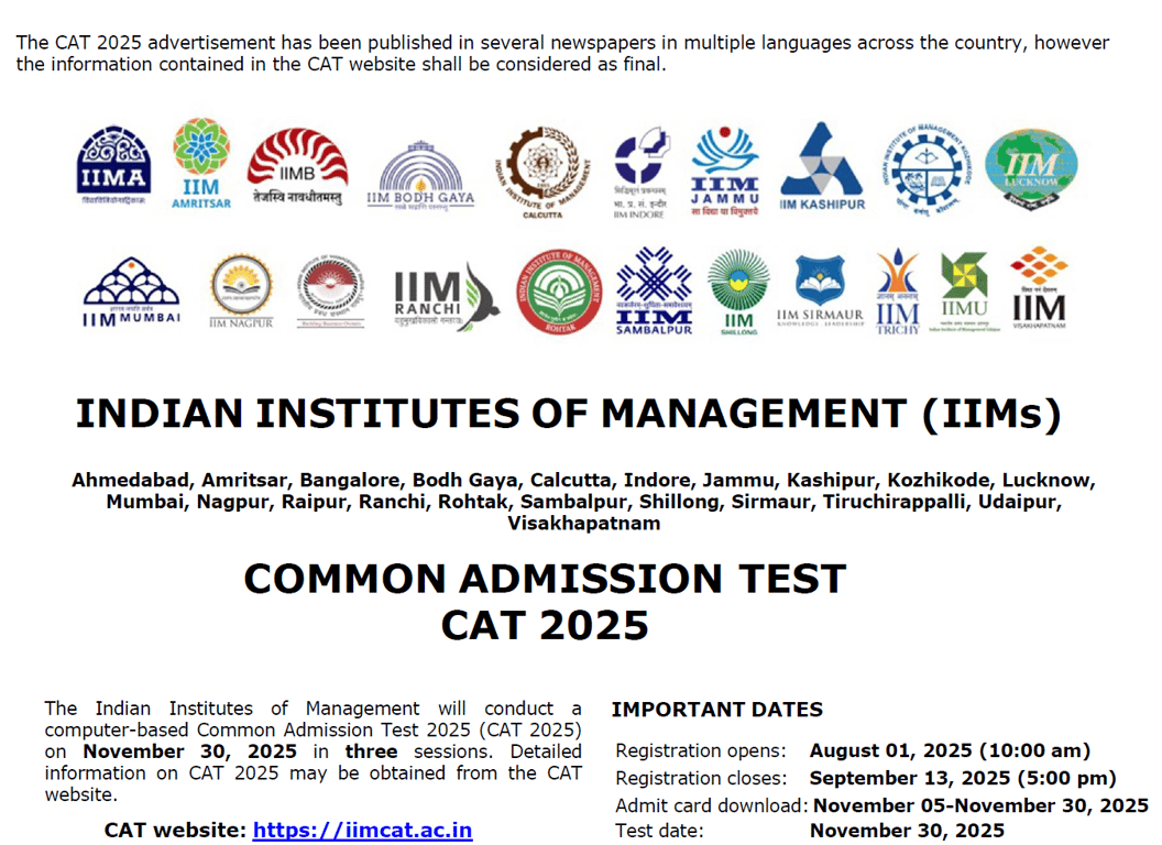 CAT 2025 Nofification
