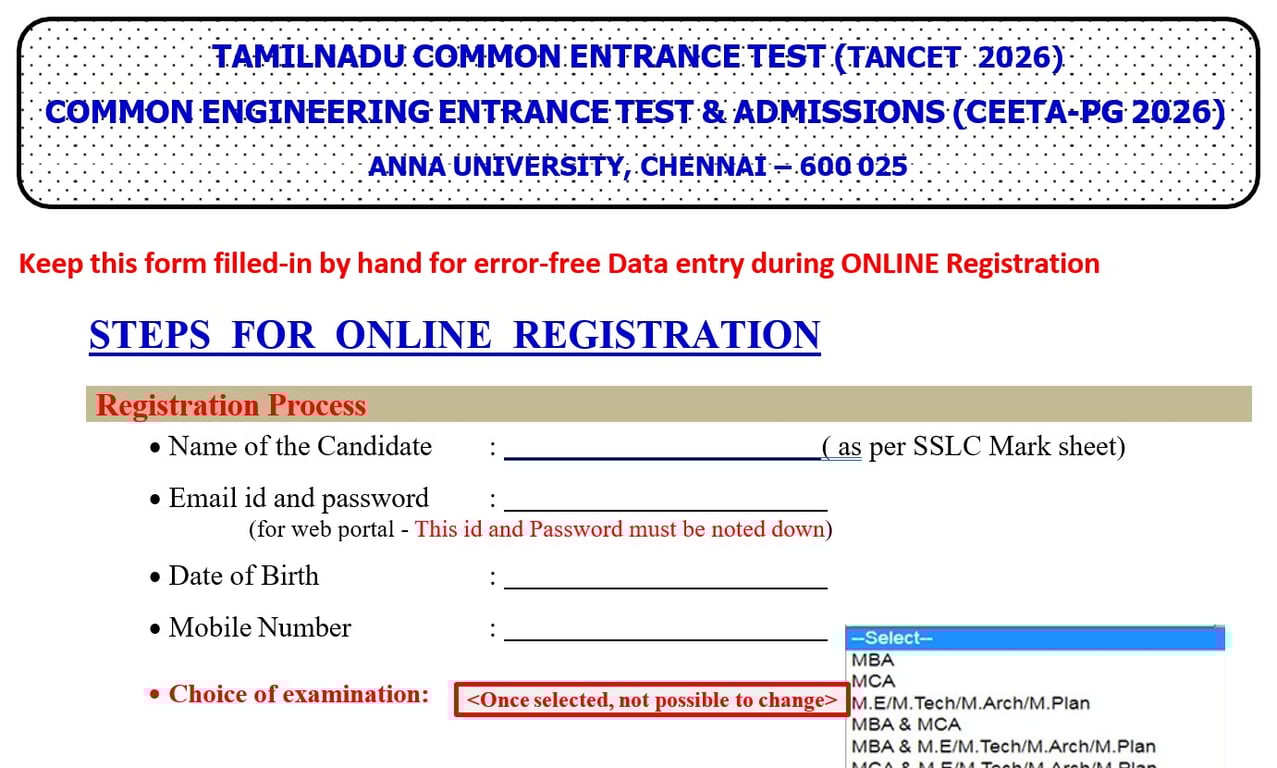 Step 1: Register for TANCET 2026 Exam 
