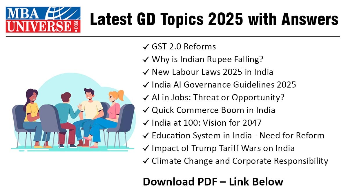 List of Latest GD Topics 2025 with Answers and PDF Download for MBA Admission