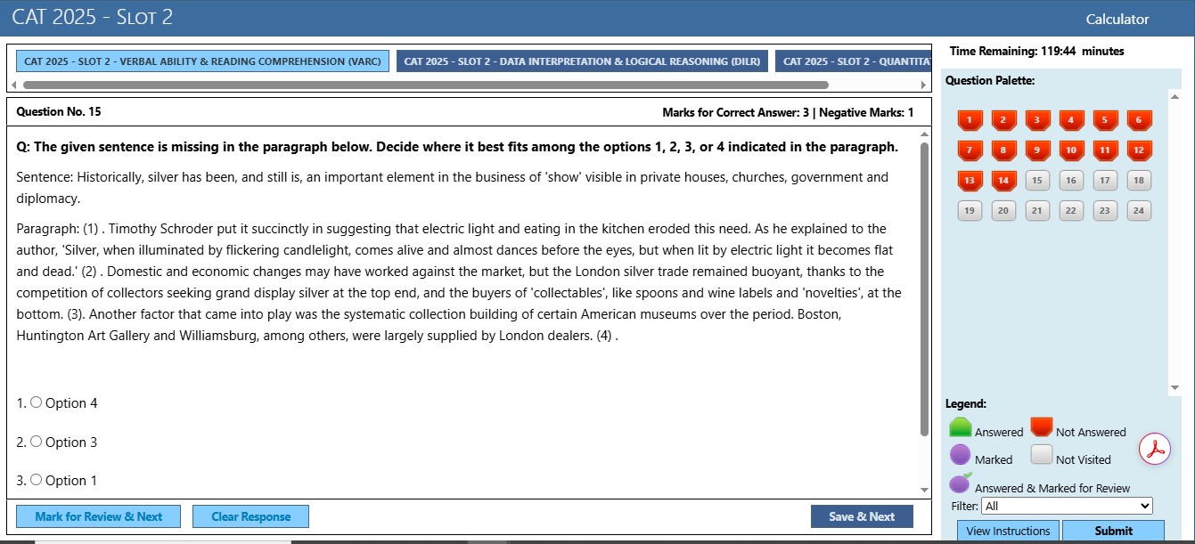 MBAUniverse.com Mock Test interface