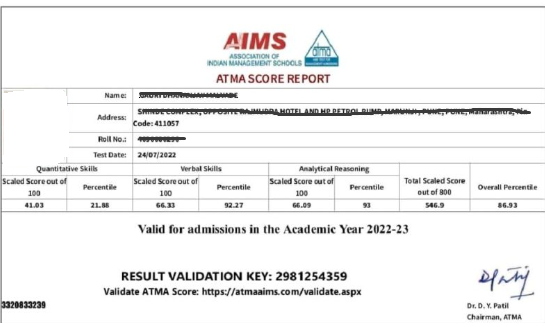 ATMA Score Report