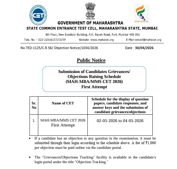Maharashtra CET Cell Official Notification: Answer Key Release Date - May 2, 2026