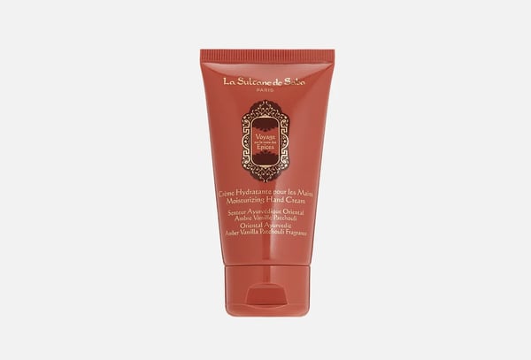 La Sultane de Saba Ayurvedic drėkinamasis rankų kremas su ambra, vanile ir pačiulių aromatu, 50 ml