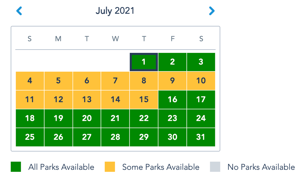 Disney Park Pass Availability