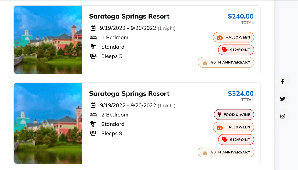 Example of great DVC Rental Deals listed on the DVC Rental Store website.