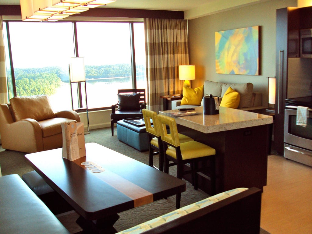 A modern living area inside Disney's Contemporary Resort's Bay Lake Tower