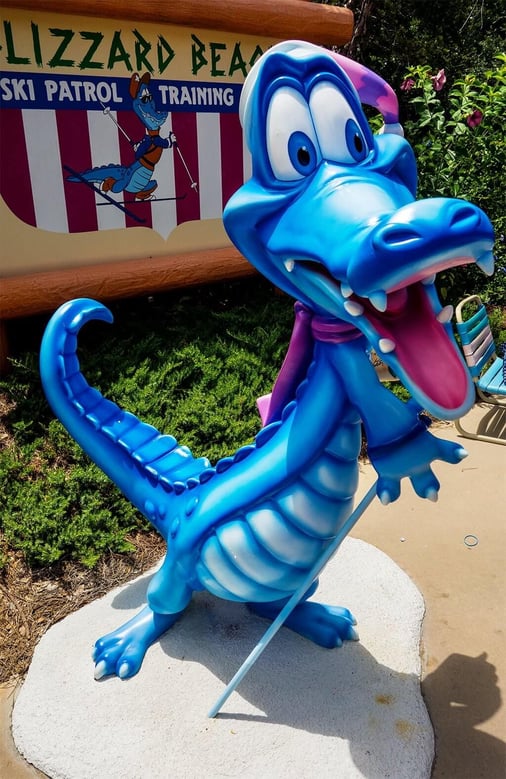 Blizzard Beach ski patrol training sign and alligator