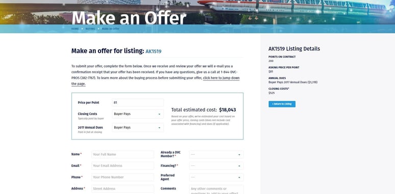 DVC Resale Market Make an Offer Page