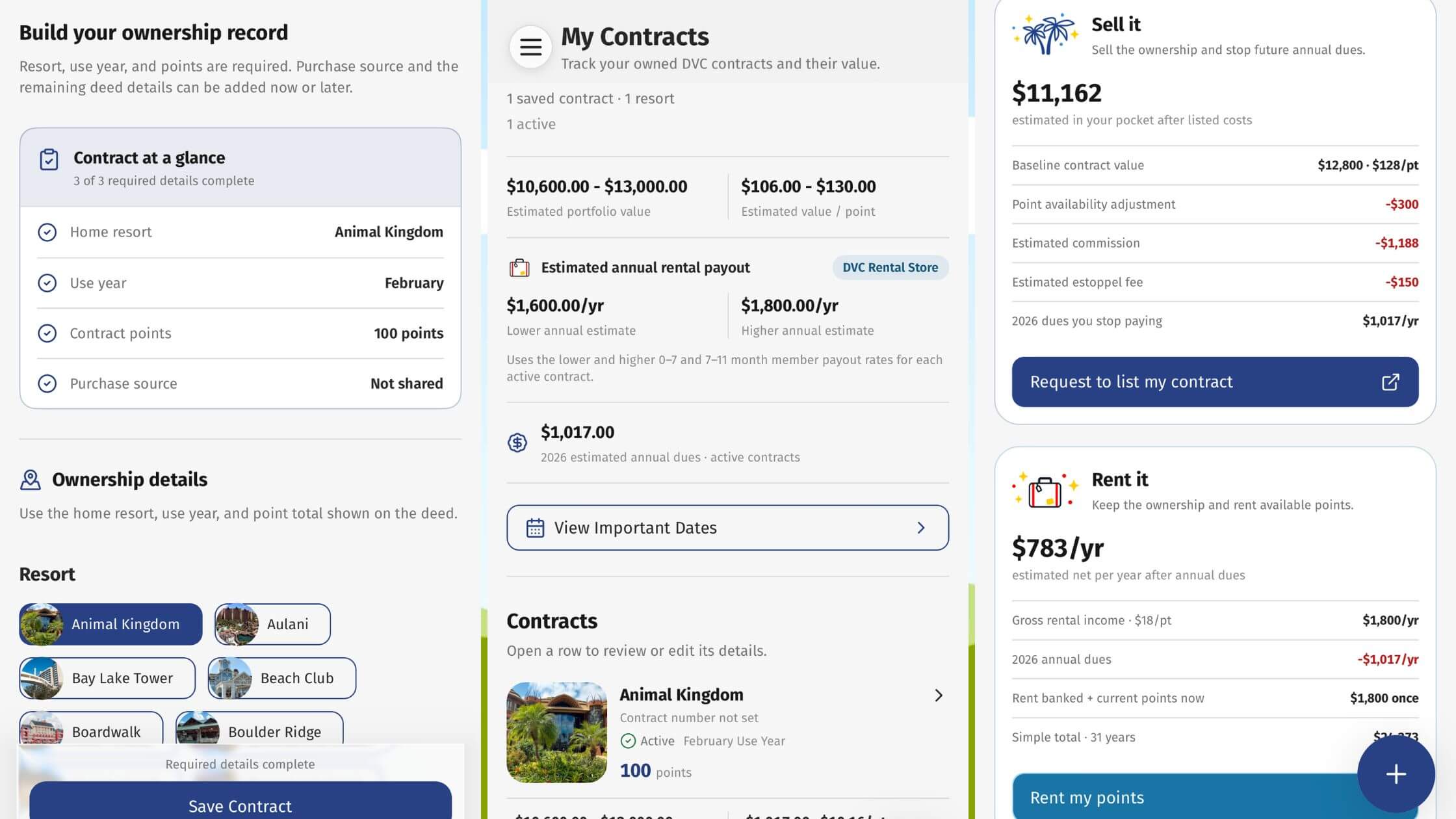 World of DVC App - Add a Contract