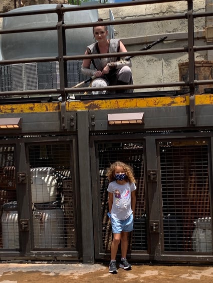 Rey Skywalker and fan at Disney World's Star Wars: Galaxy's Edge