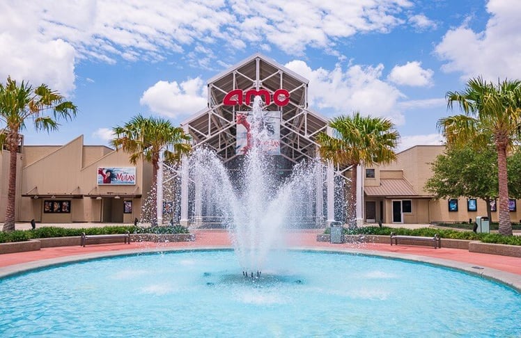 AMC Dine-In Disney Springs 24 movie theater and fountain
