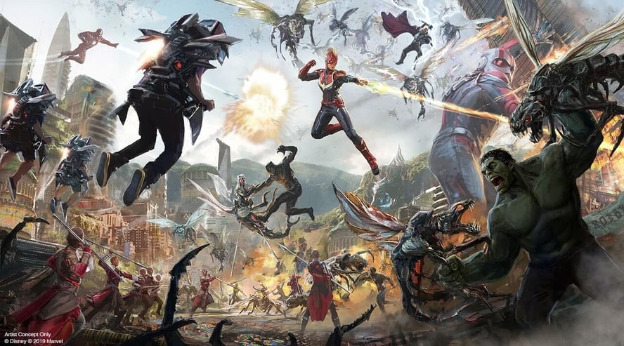 Avengers Campus Attraction at Disneyland battle concept art