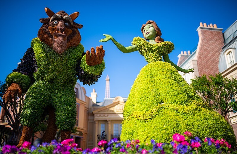 Beauty and the Beast topiaries at EPCOT in Disney World