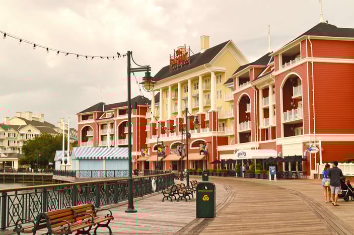 Disney vacation club dvc boardwalk view of walkway and buildings.
