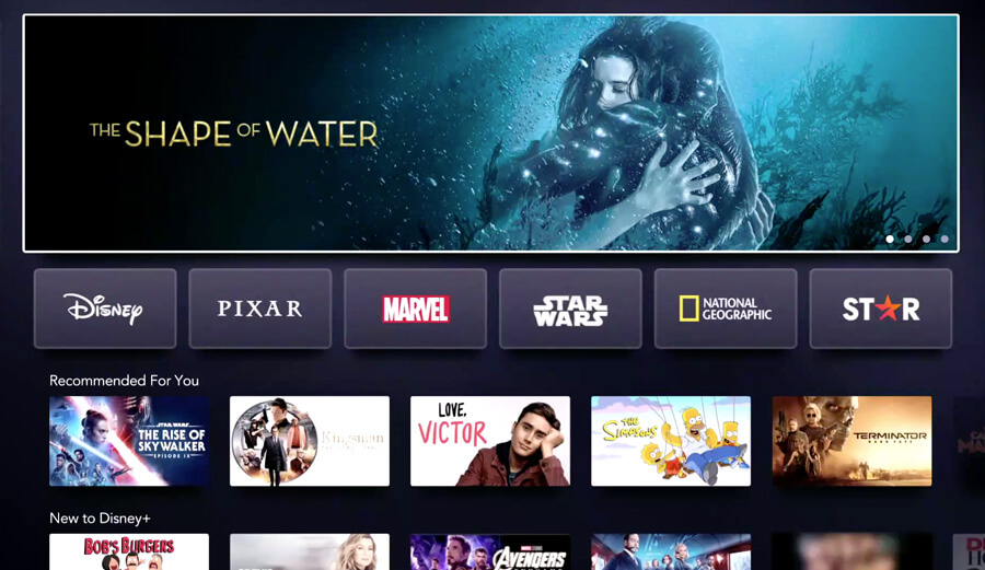 Image of Disney Plus streaming service home screen