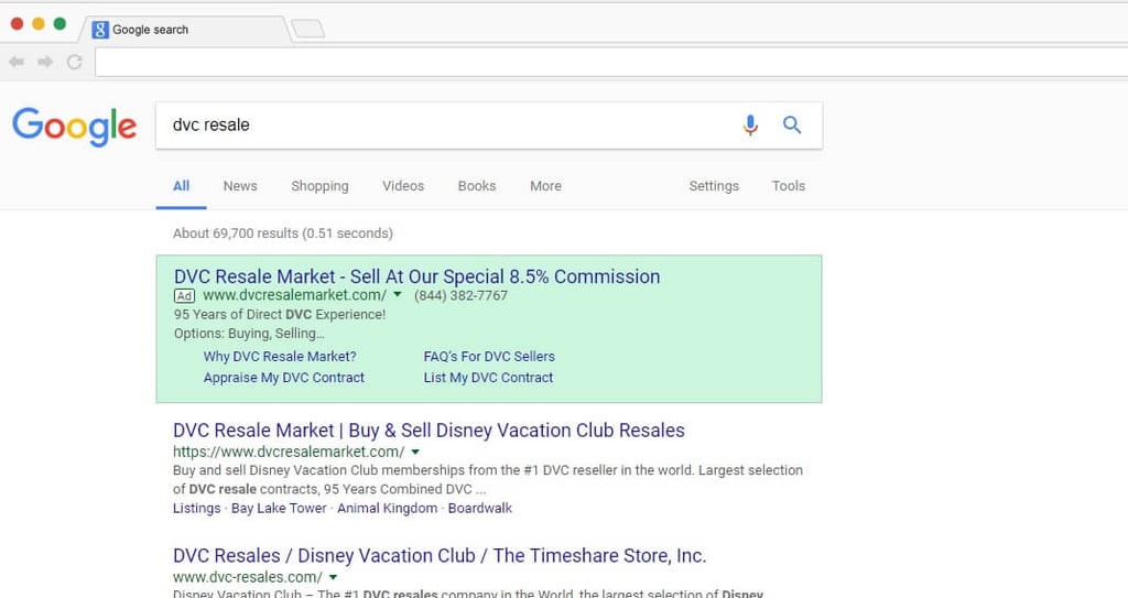 Google Search for keyword "DVC Resale"