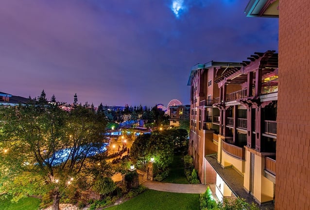 The Villas at Disney's Grand Californian Hotel & Spa courtyard at night