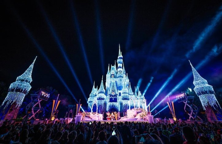 Cinderella's Castle during Mickey's Very Merry Holiday Party