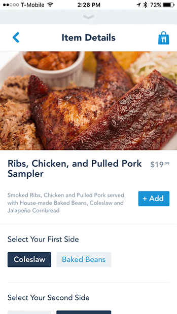 Image of ribs and chicken in the Disney World Mobile Order iOS app