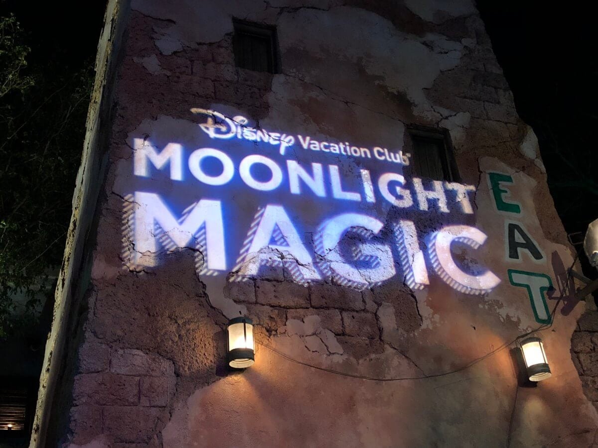 Disney Vacation Club DVC moonlight magic sign at night projected on a wall