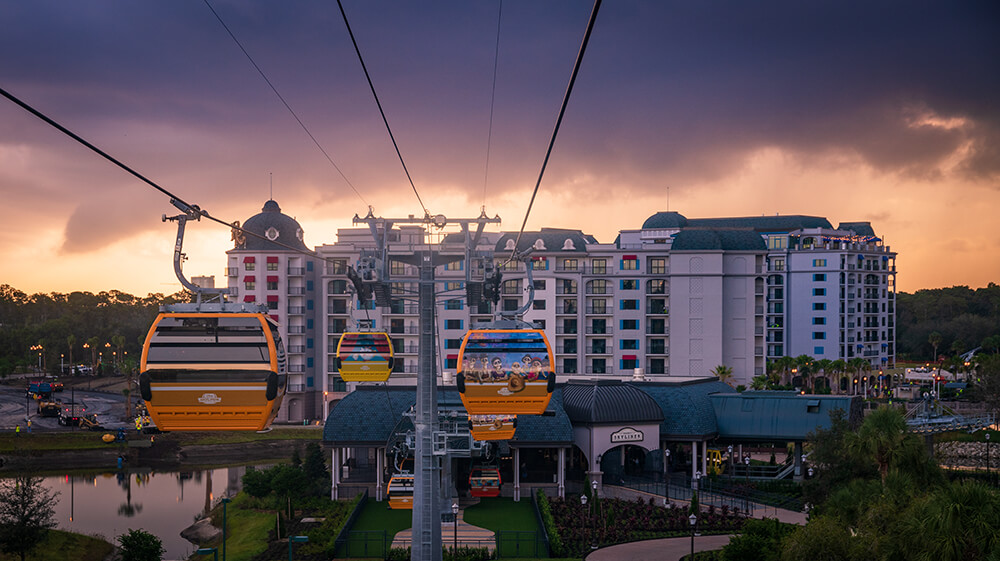 Aerial View of the Disney's Skyliner Gondolas