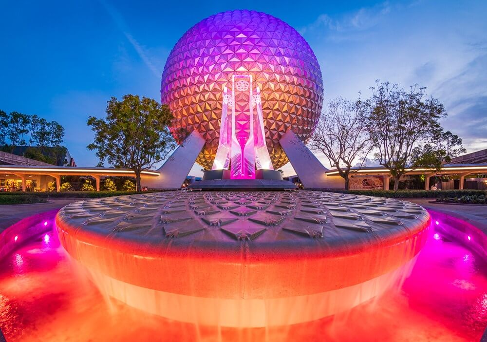 Spaceship Earth Fountain at EPCOT in Walt Disney World in Orlando, Florida