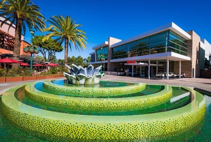 Downtown Disney green flower fountain at Disneyland