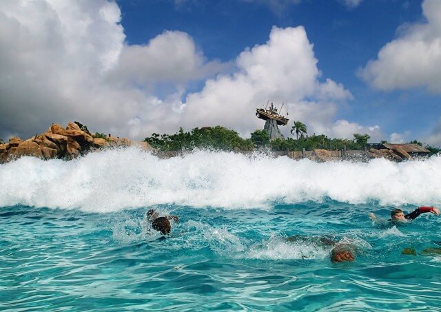 Typhoon Lagoon wave pool with children swimming