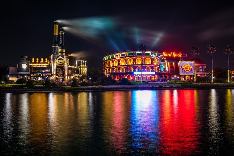 Universal CityWalk view of Toothsome Chocolate Emporium and Hard Rock Cafe