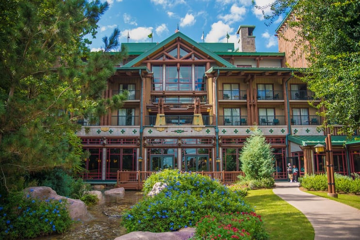 Wilderness Lodge Resort front lobby view from outside.