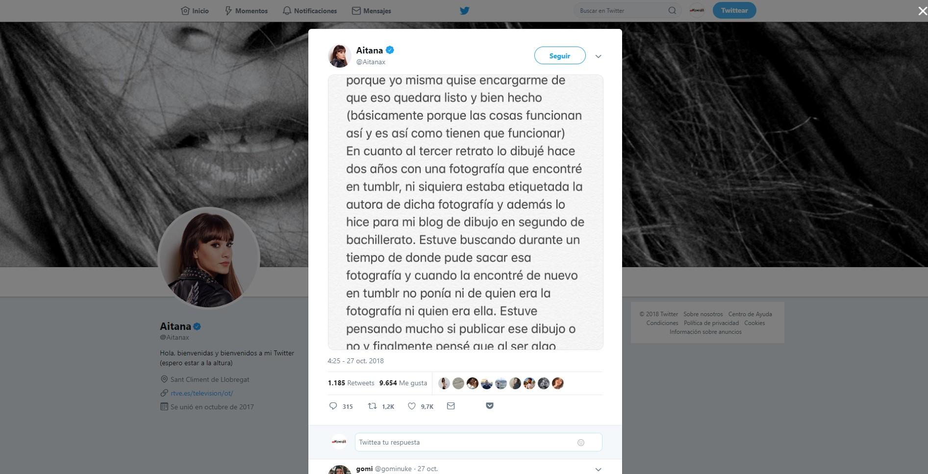 Aitana confiesa haber plagiado una ilustración en La tinta de mis ojos