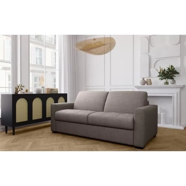 Canapé convertible express - MARIUS - Tissu Beige - matelas 14cm - 190 x 100 x 87 cm