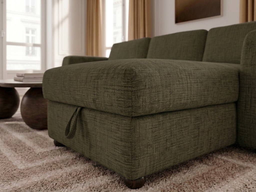 Hugo - Canapé d'angle convertible réversible 4 places tissu texturé vert - Vue supplémentaire 3