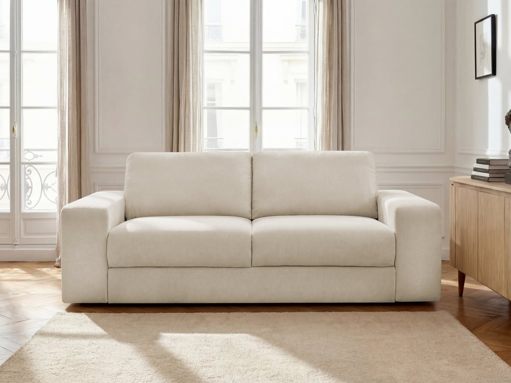 Ibiza - Canapé convertible 3 places tissu texturé beige - Vue supplémentaire 1