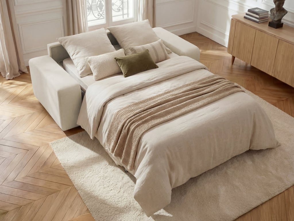 Ibiza - Canapé convertible 3 places tissu texturé beige - Vue supplémentaire 2