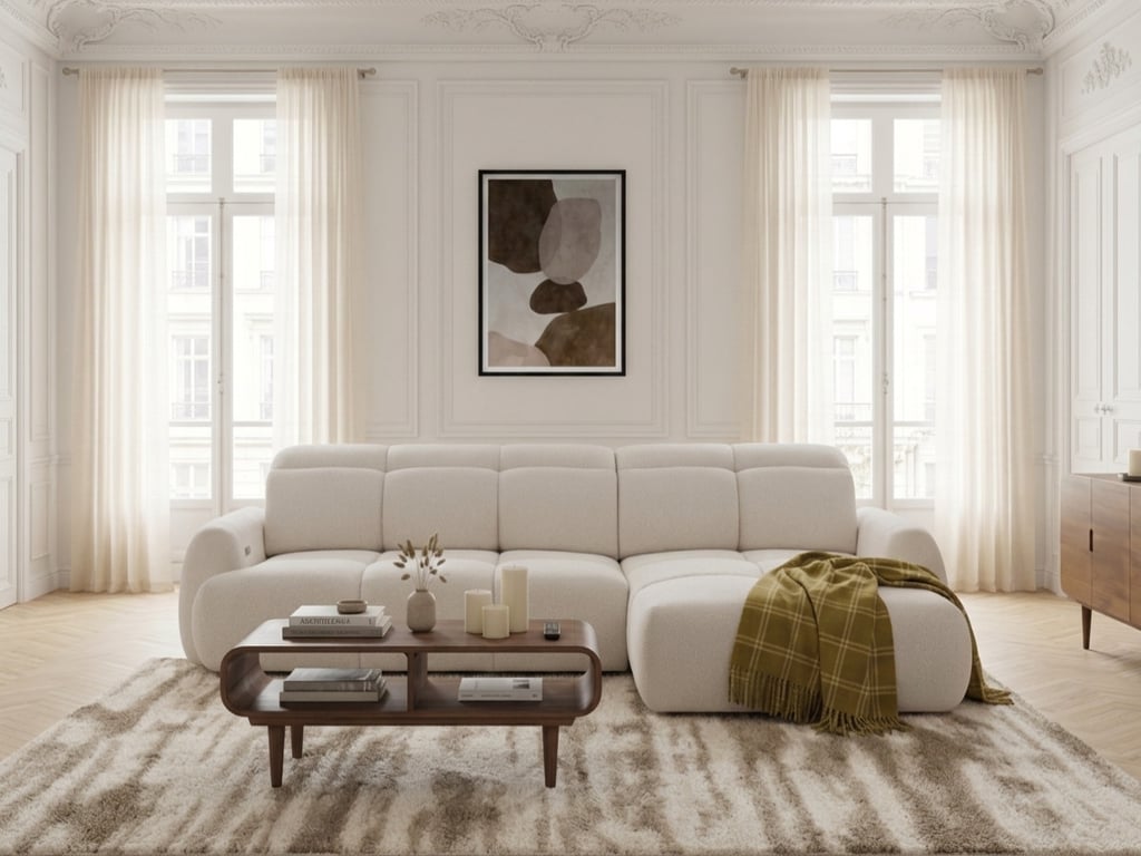 Ruby - Canapé d'angle convertible 3 places avance recule électrique tissu chenille beige - Vue supplémentaire 2