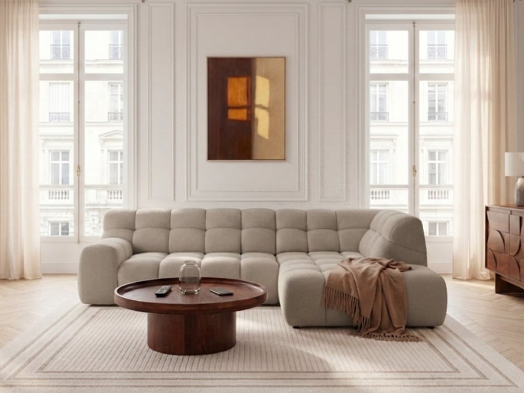 Andre - Canapé d'angle convertible 3 places l avance recule électrique tissu texturé beige - Vue supplémentaire 2